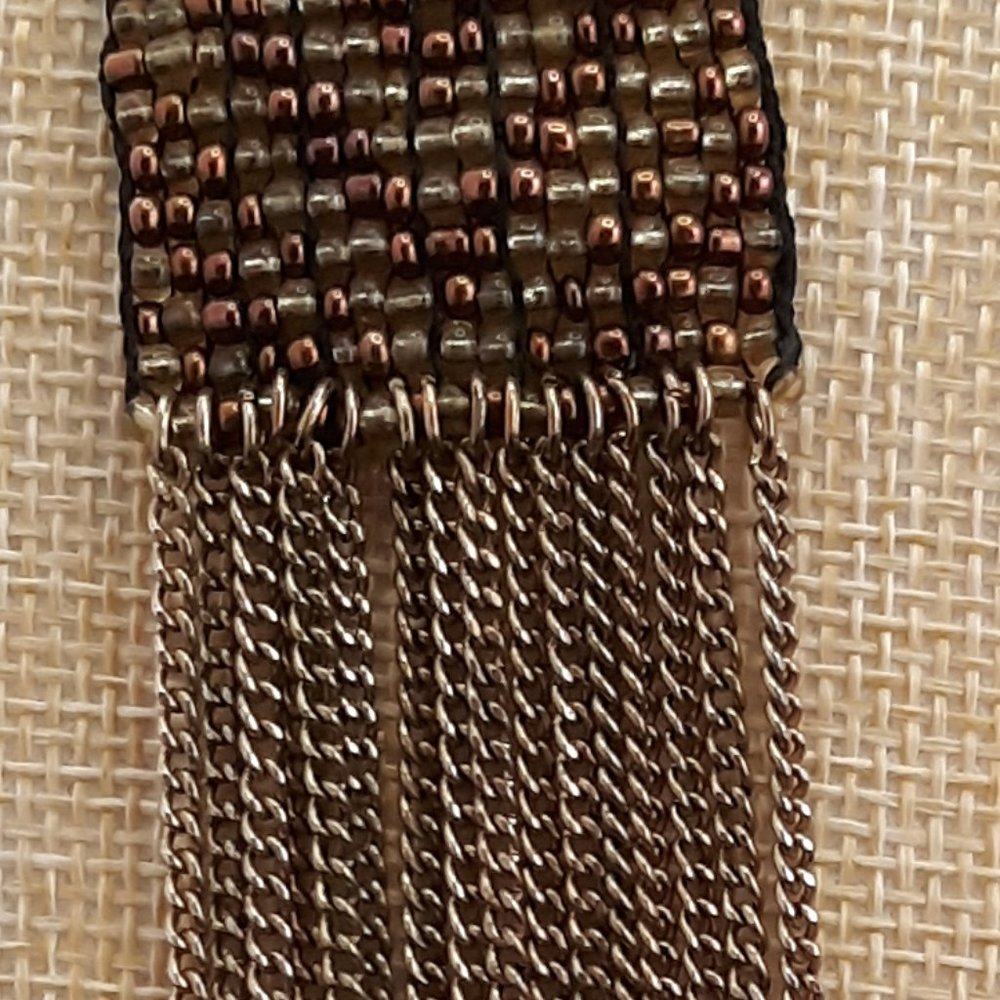 Geometric Pattern Loom Beaded Earth Tone Necklace - Picture 6 of 13